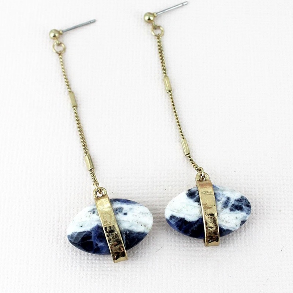 2 /$10- GOLDTONE SODALITE OVAL GEM CHAIN EARRING